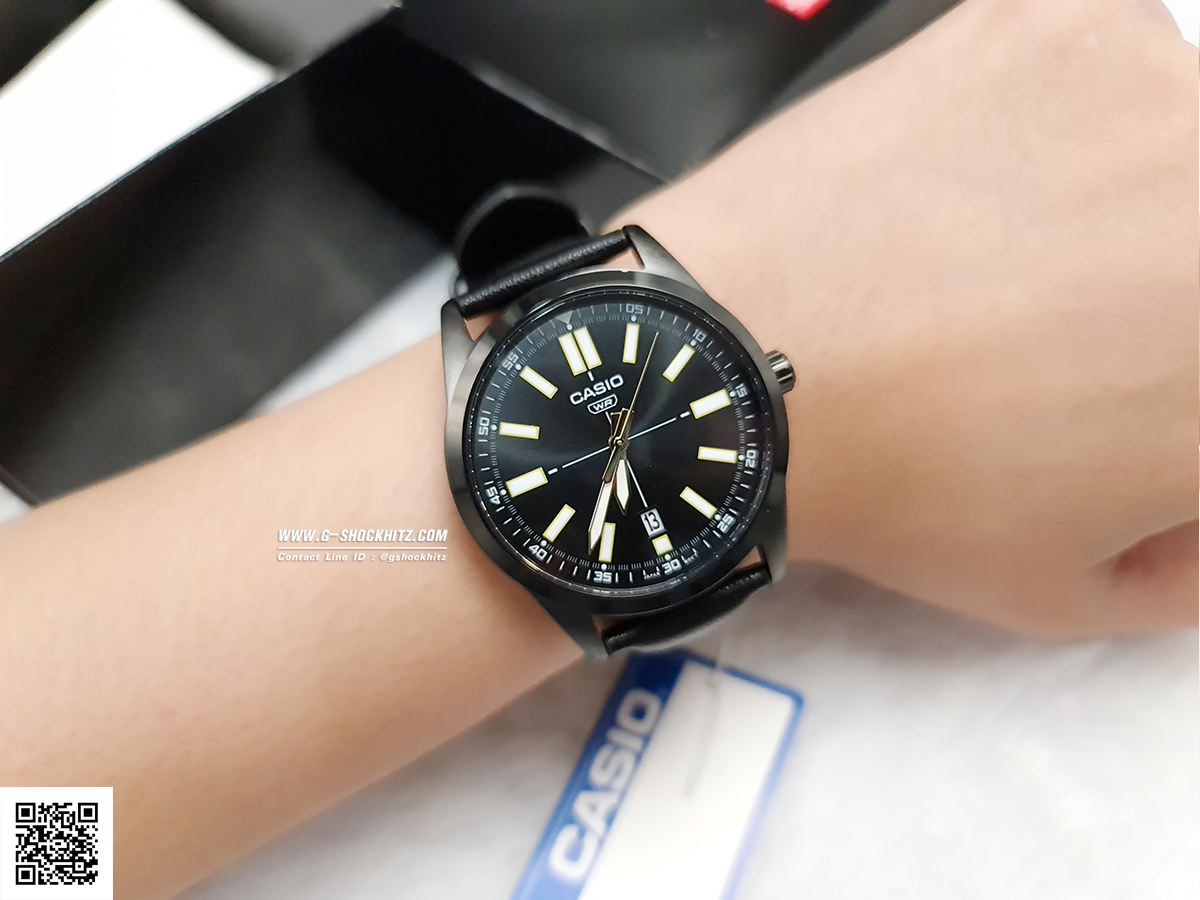 CASIO MID YEAR SALE นาฬิกาคาสิโอ พร้อมส่ง นาฬิกาข้อมือ นาฬิกากันน้ำ นาฬิกาของแท้ BTS ประกันศูนย์ CMG 1 ปี รุ่น MTP-VD02BL-1E นาฬิกาสีดำ