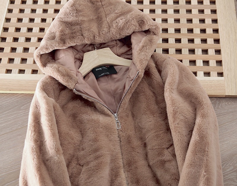Sinsay เสื้อเฟอร์กันหนาว หมวกฮู้ด เสื้อขน Fluffy coat แบรนด์ SINSAY น้ำตาล