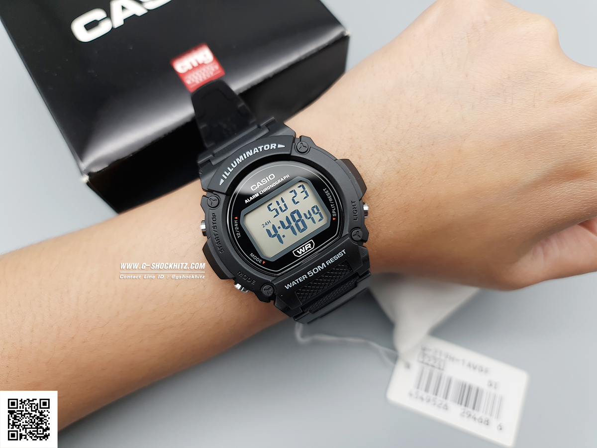CASIO นาฬิกาคาสิโอ นาฬิกาข้อมือ นาฬิกากันน้ำ นาฬิกาของแท้ ประกันศูนย์ CMG 1 ปี รุ่น W-219H-1A นาฬิกาสีดำ