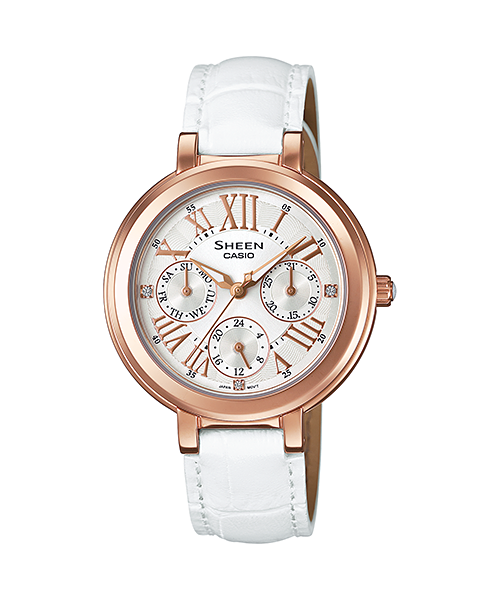 CASIO SHEEN นาฬิกาข้อมือ นาฬิกากันน้ำ นาฬิกาของแท้ ประกันศูนย์ CMG 1 ปี รุ่น SHE-3034GL-7A นาฬิกาสีขาว