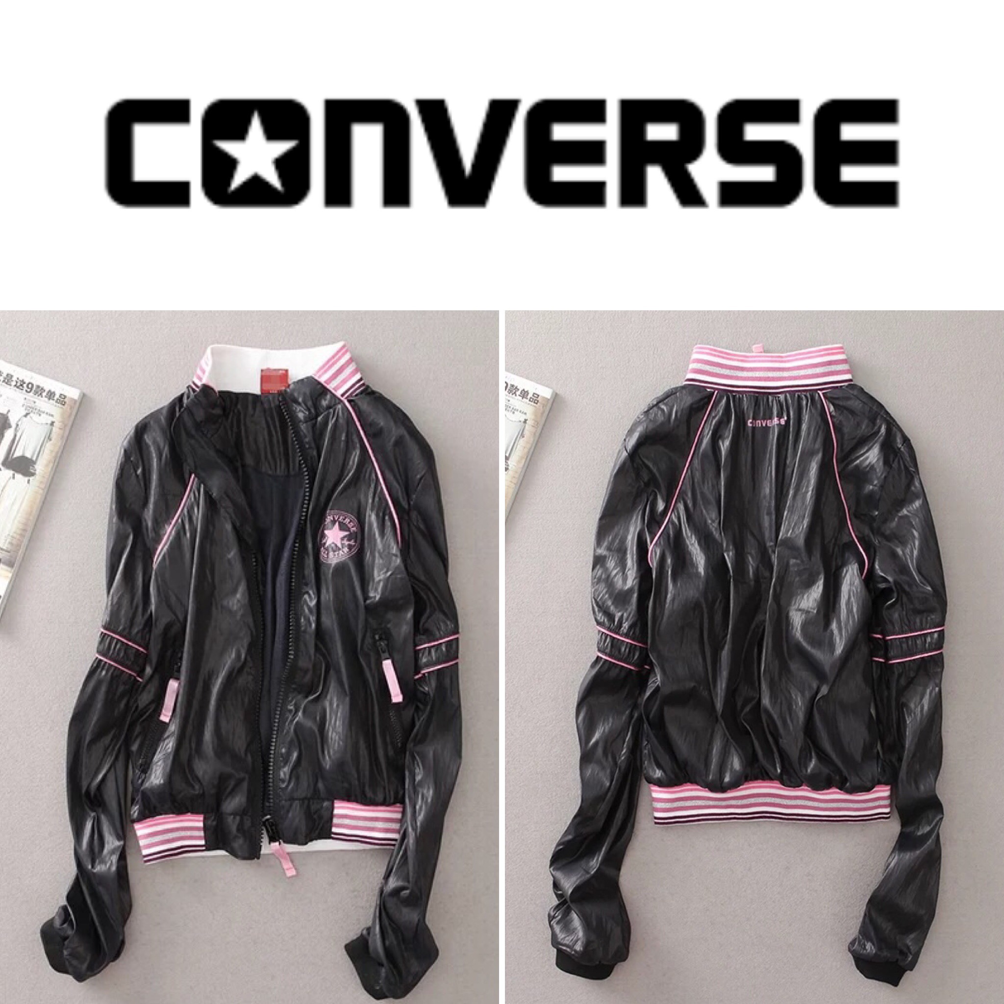Converse เสื้อคลุม วอร์ม ผ้ามัน สีดำ Converse มีซับตาข่ายด้านใน เหมาะสำหรับใส่คลุมออกกำลัง เข้าฟิตเนสมากๆคะ งานสวย แบบเท่ห์ สุดๆ สินค้าหลุดโรงงานคะ🎯🎯 ดำ