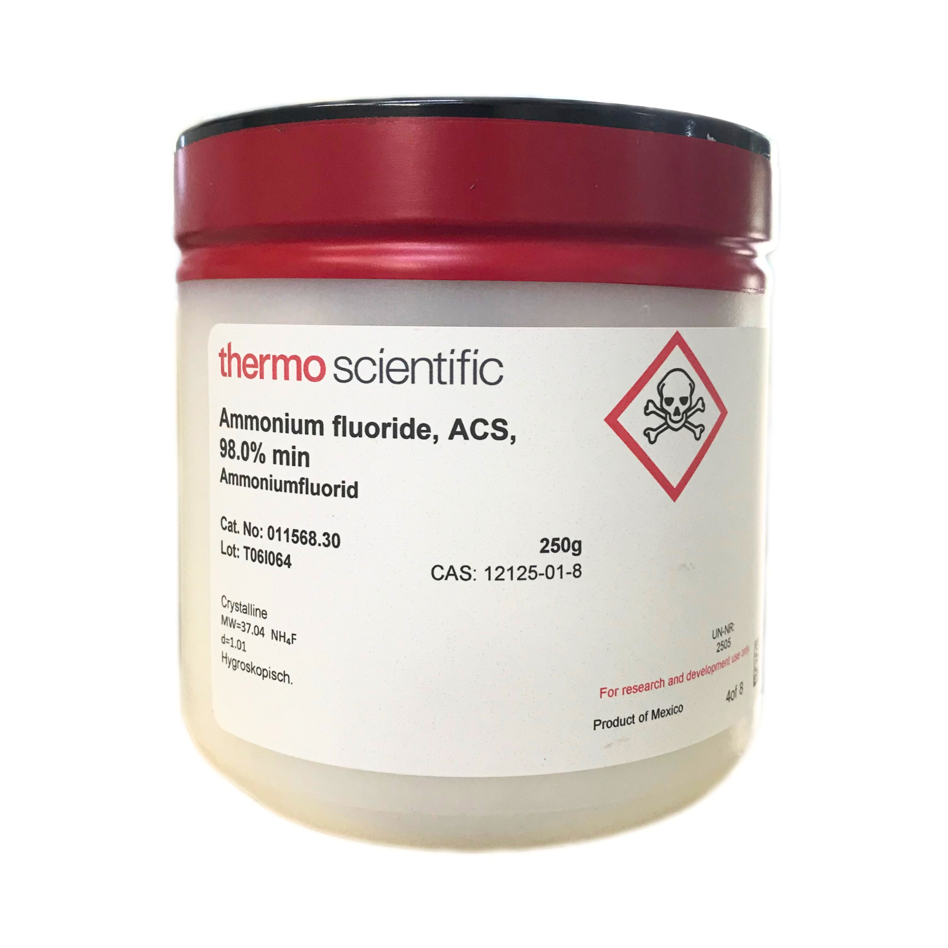 Ammonium fluoride, ACS, 98.0% min, 250 g. Alfa Aesar™
