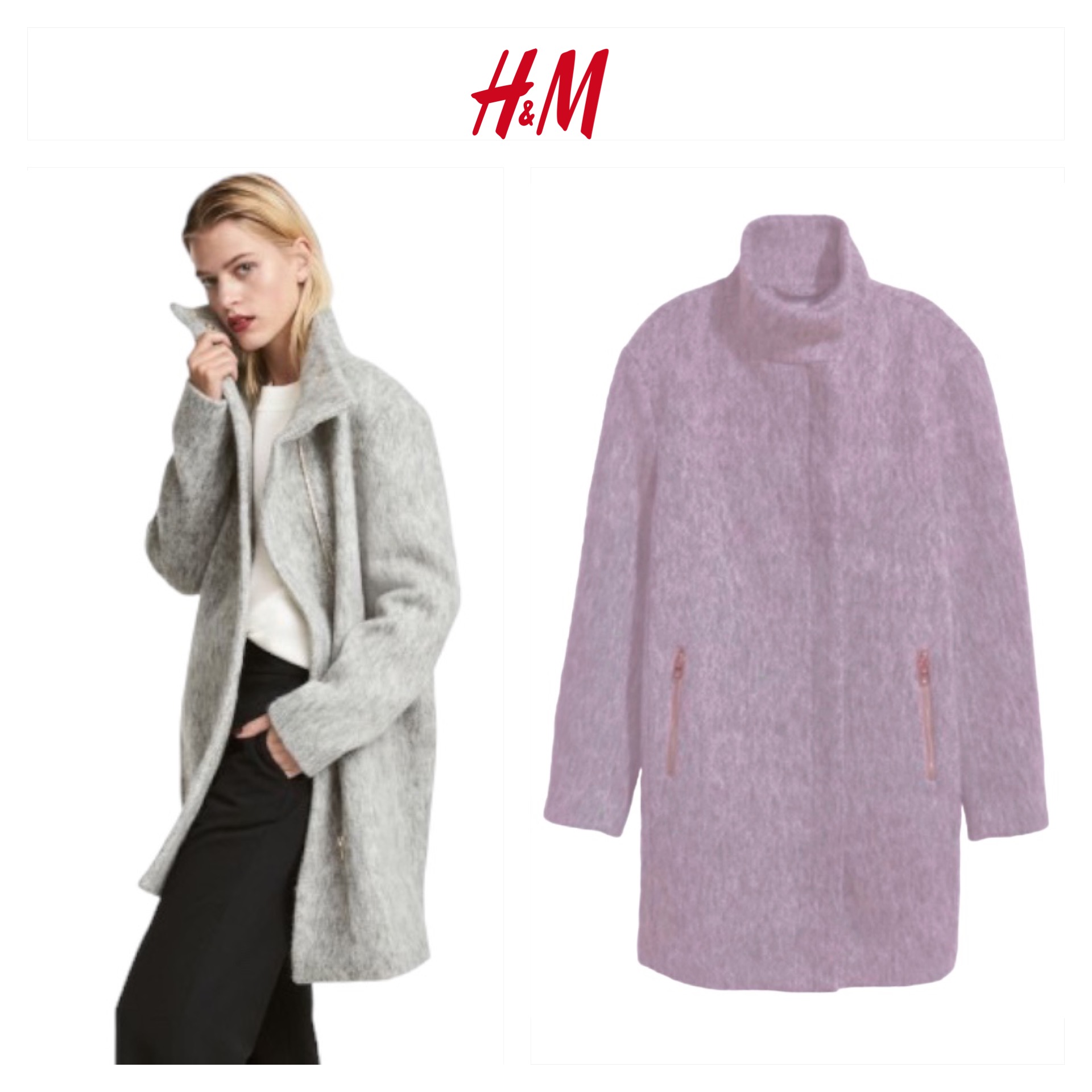 เสื้อโค้ท เสื้อกันหนาว เนื้อผ้าสักหลาด สีม่วงอ่อน แบรนด์ H&M