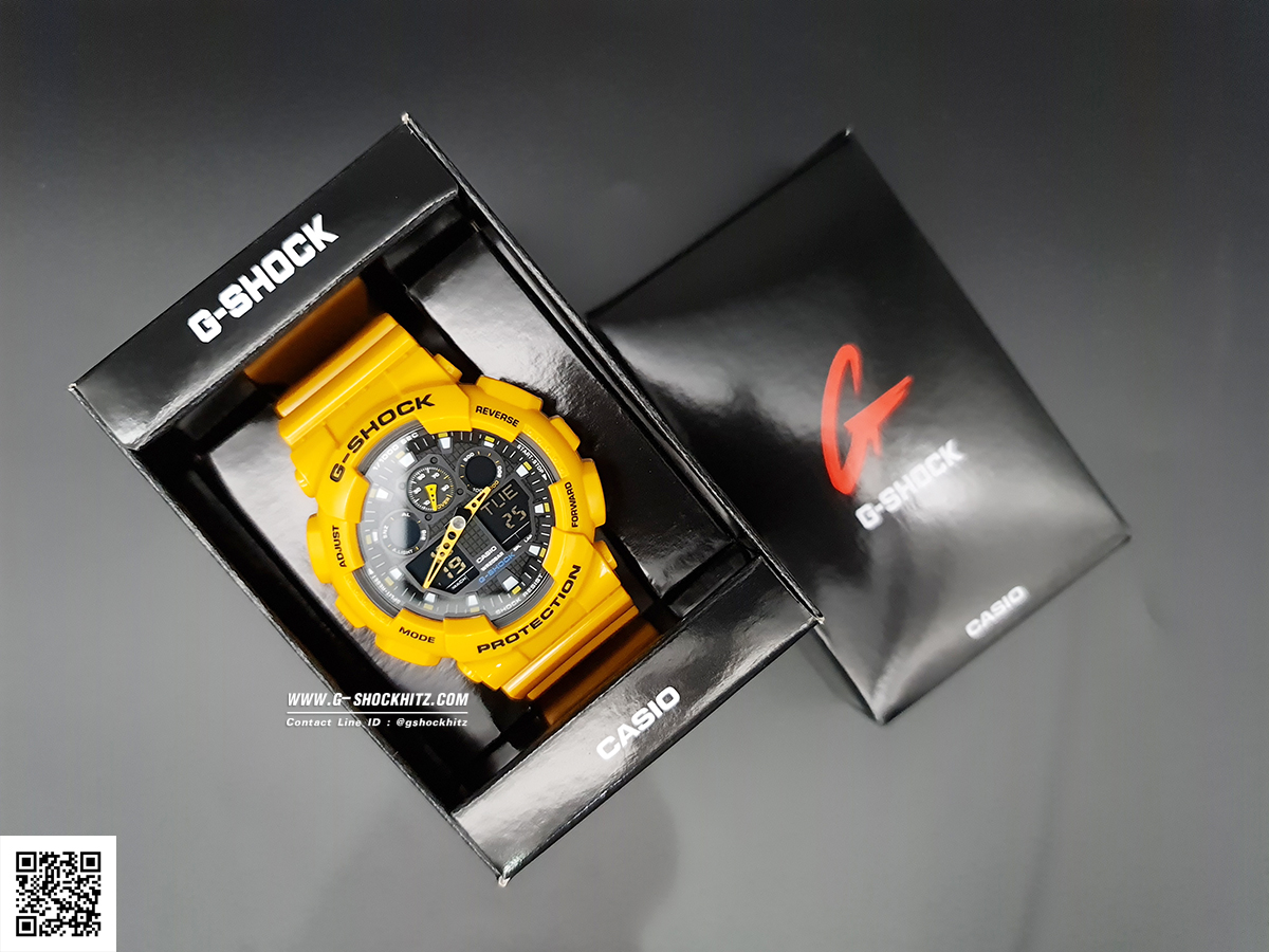 CASIO G-SHOCK นาฬิกาข้อมือ นาฬิกากันน้ำ นาฬิกาของแท้ ประกันศูนย์ CMG 1 ปี รุ่น GA-100A-9A นาฬิกาสีเหลือง