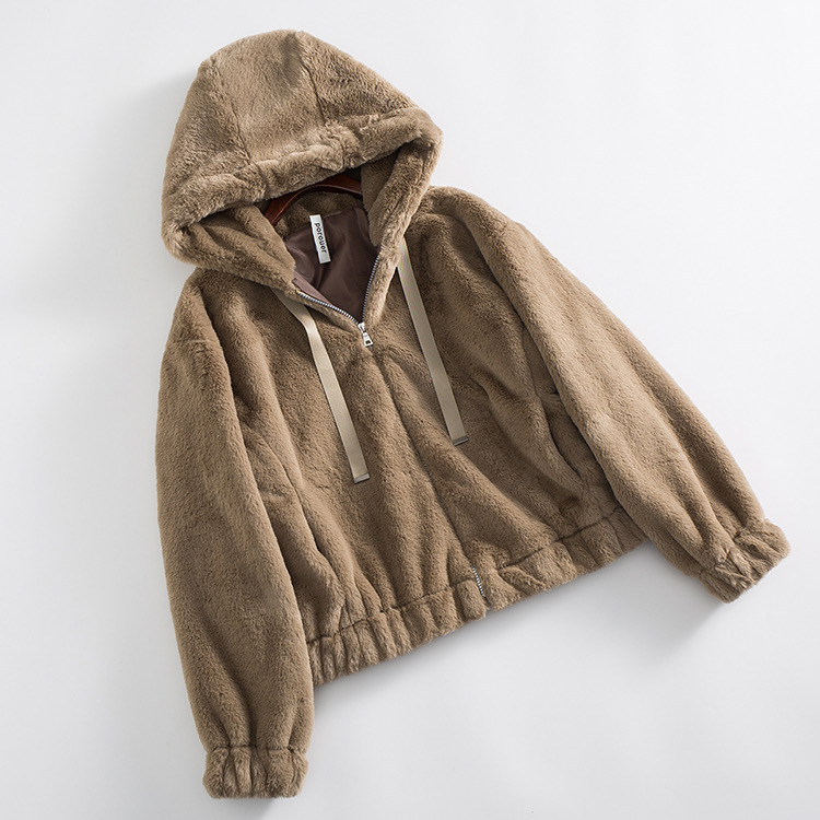 Page one เสื้อเฟอร์กันหนาว หมวกฮู้ด เสื้อขน Fluffy coat แบรนด์ page One ดำ