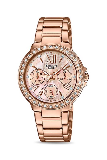 CASIO SHEEN นาฬิกาข้อมือ นาฬิกากันน้ำ นาฬิกาของแท้ ประกันศูนย์ CMG 1 ปี รุ่น SHE-3052PG-9A นาฬิกาสีน้ำตาล