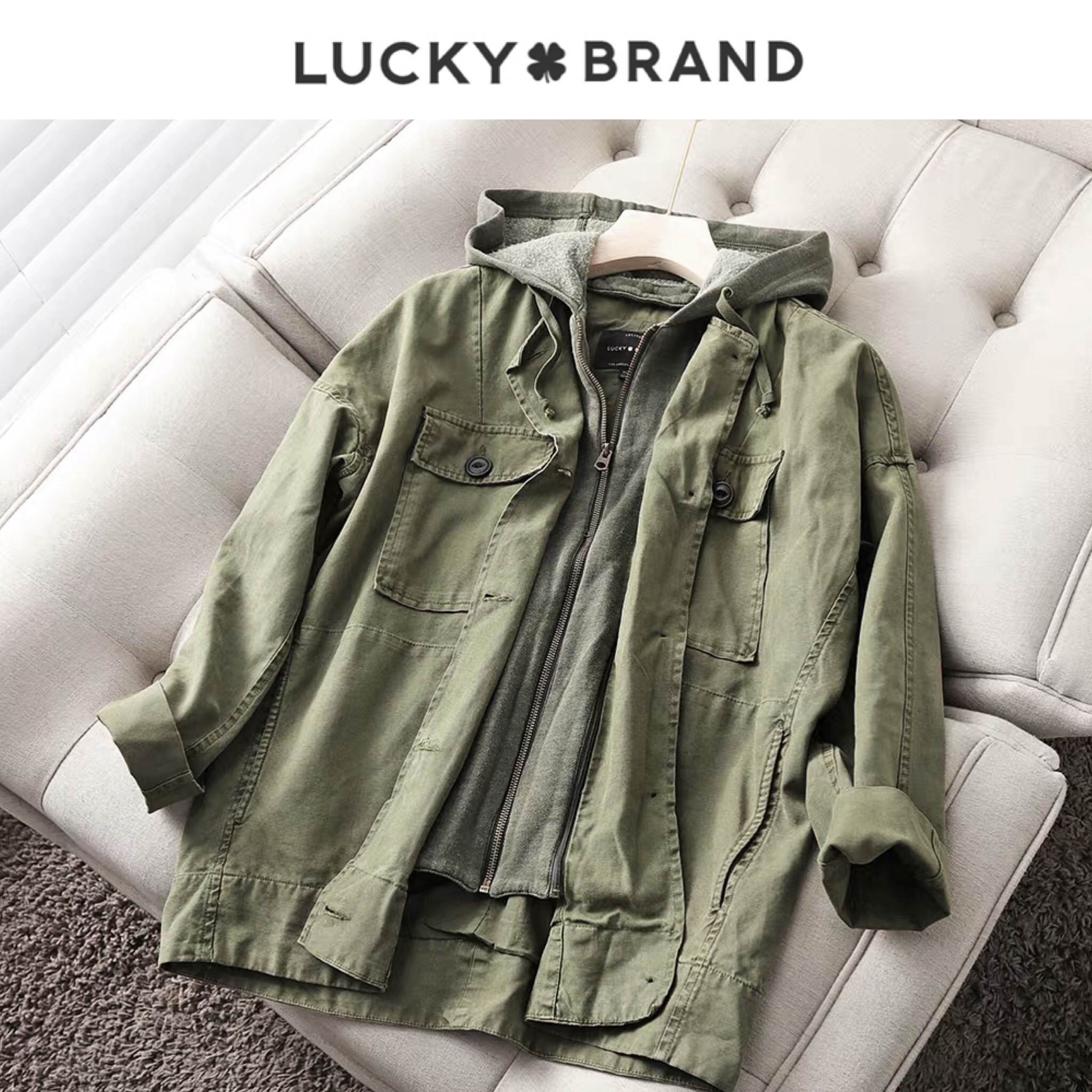 Lucky brand เสื้อนอก เสื้อแจ็คเก็ต ผู้ชาย เขียวทหาร แบรนด์ LUCKY BRAND แท้ งานสวย เท่ห์ มาก คะ Size L/XL/XXL สำเนา สำเนา สำเนา สำเนา เขียว