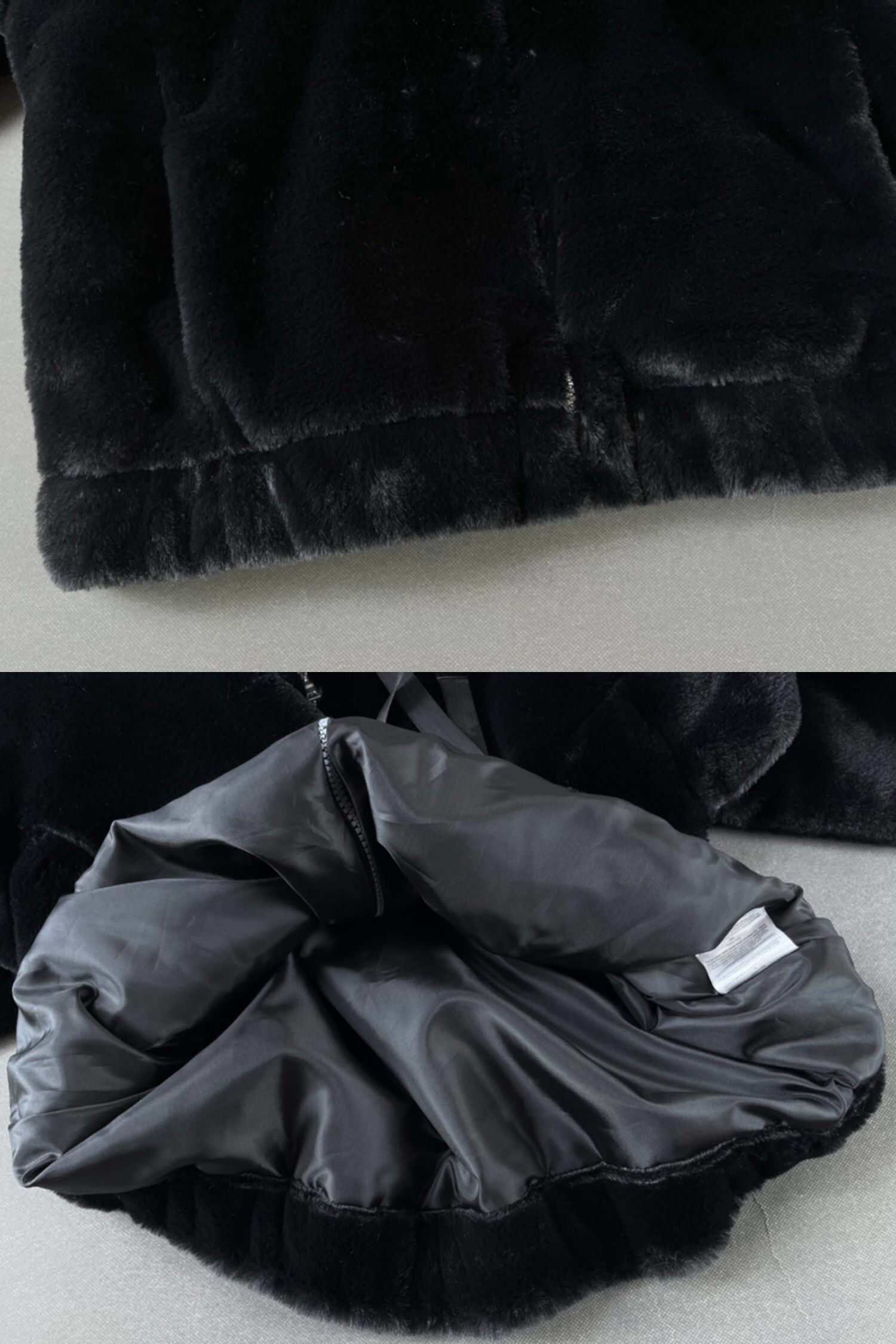 Page one เสื้อเฟอร์กันหนาว หมวกฮู้ด เสื้อขน Fluffy coat แบรนด์ page One ดำ