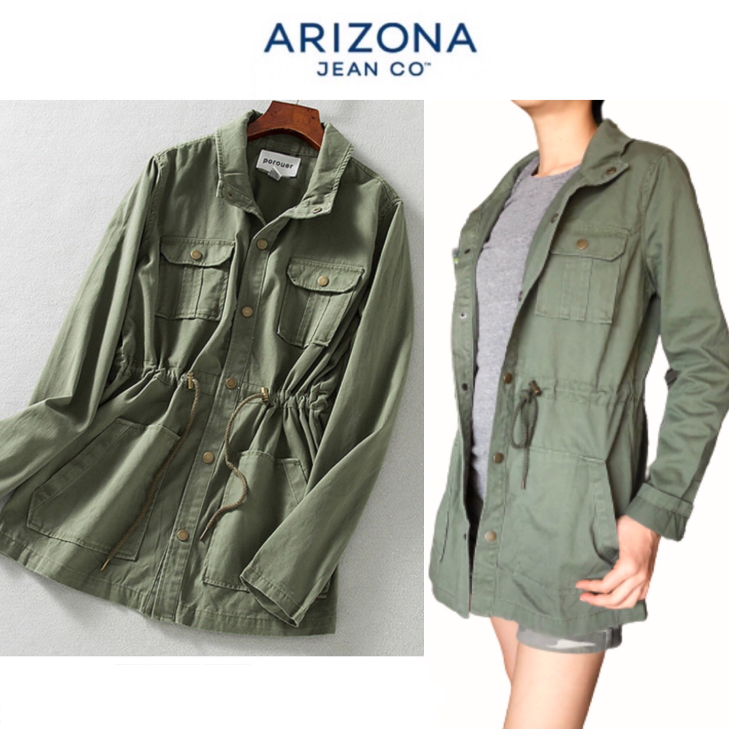 Arizona Jean co เสื้อทหาร เสื้อฮู้ดเขียวทหาร เสื้อนอกแนวทหาร แพทเทินสวย เท่ห์มาก แบรนด์ ARIZONA JEAN CO คะ Size S/M/L/XL สำเนา สำเนา เขียว