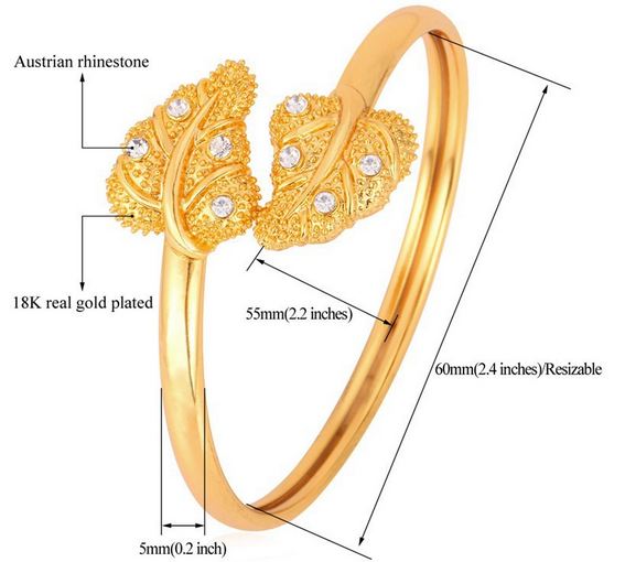 กำไลข้อมือผู้หญิง กำไลทอง 18 K กำไลหรู ติด เพชร CZ AAA ทำลาย ใบโพธิ์ ใบไม้ สีทอง สวยงาม ใส่ออกงาน ของขวัญให้แฟน ดูดี มีราคา 100850