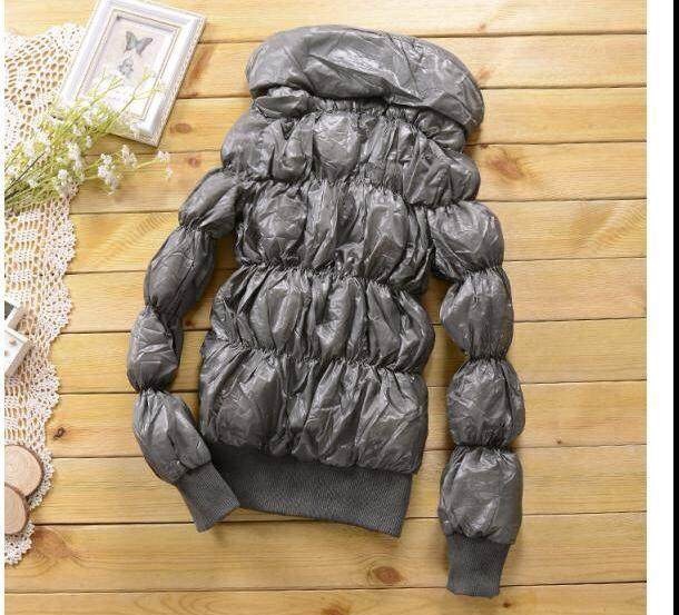 เสื้อกันหนาว เย็บลายขวาง แต่งบุนวมด้านใน สีเทา