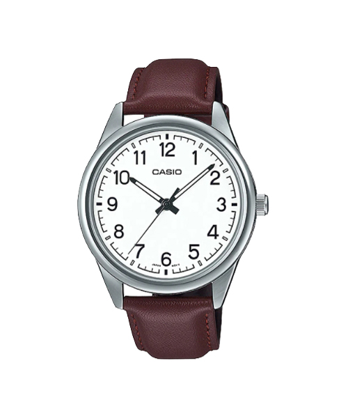 CASIO นาฬิกาคาสิโอ นาฬิกาข้อมือ นาฬิกากันน้ำ นาฬิกาของแท้ ประกันศูนย์ CMG 1 ปี รุ่น MTP-V005L-7B4 นาฬิกาสีน้ำตาล
