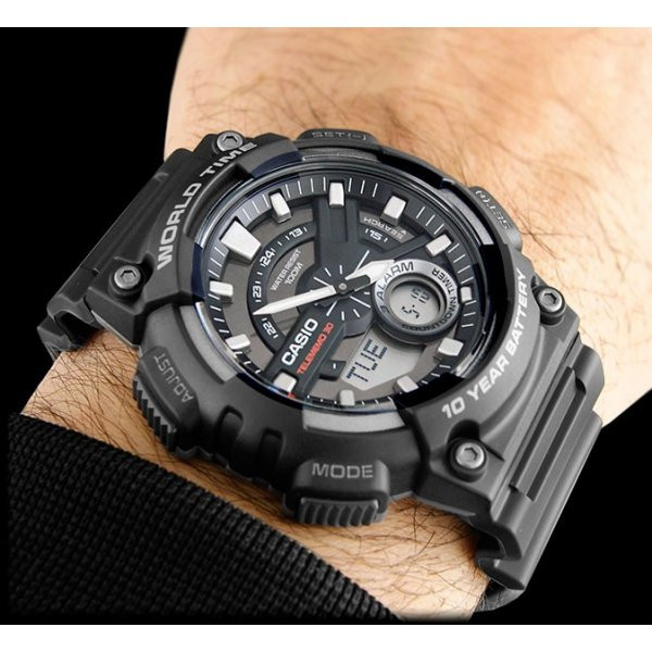 CASIO MID YEAR SALE นาฬิกาคาสิโอ พร้อมส่ง นาฬิกาข้อมือ นาฬิกากันน้ำ นาฬิกาของแท้ BTS ประกันศูนย์ CMG 1 ปี รุ่น AEQ-110W-1A นาฬิกาสีดำ