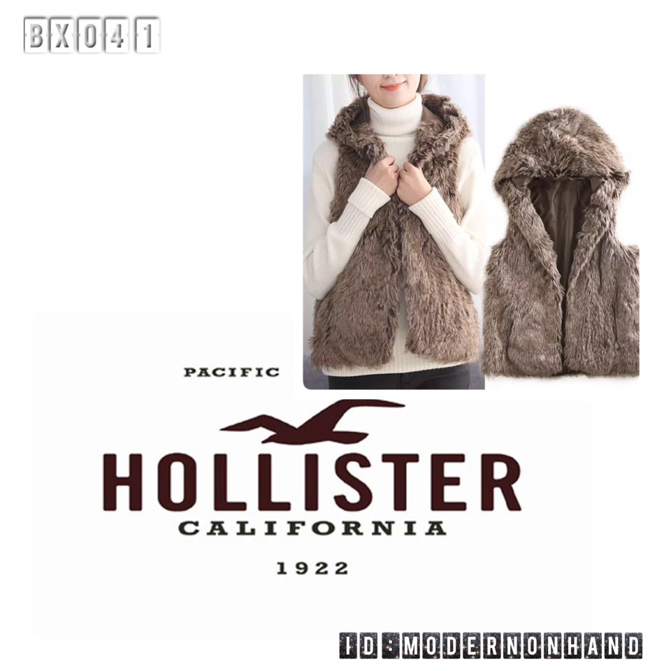 เสื้อกั๊ก กันหนาว หมวกฮูท แต่งขนอุ่น สีน้ำตาล brandname HOLLISTER แท้ 100% เนื้อขนลื่น นุ่มสวยหรู สัมผัสนุ่มสุดๆ ไม่มีปัญหาขนร่วงเลยคะ