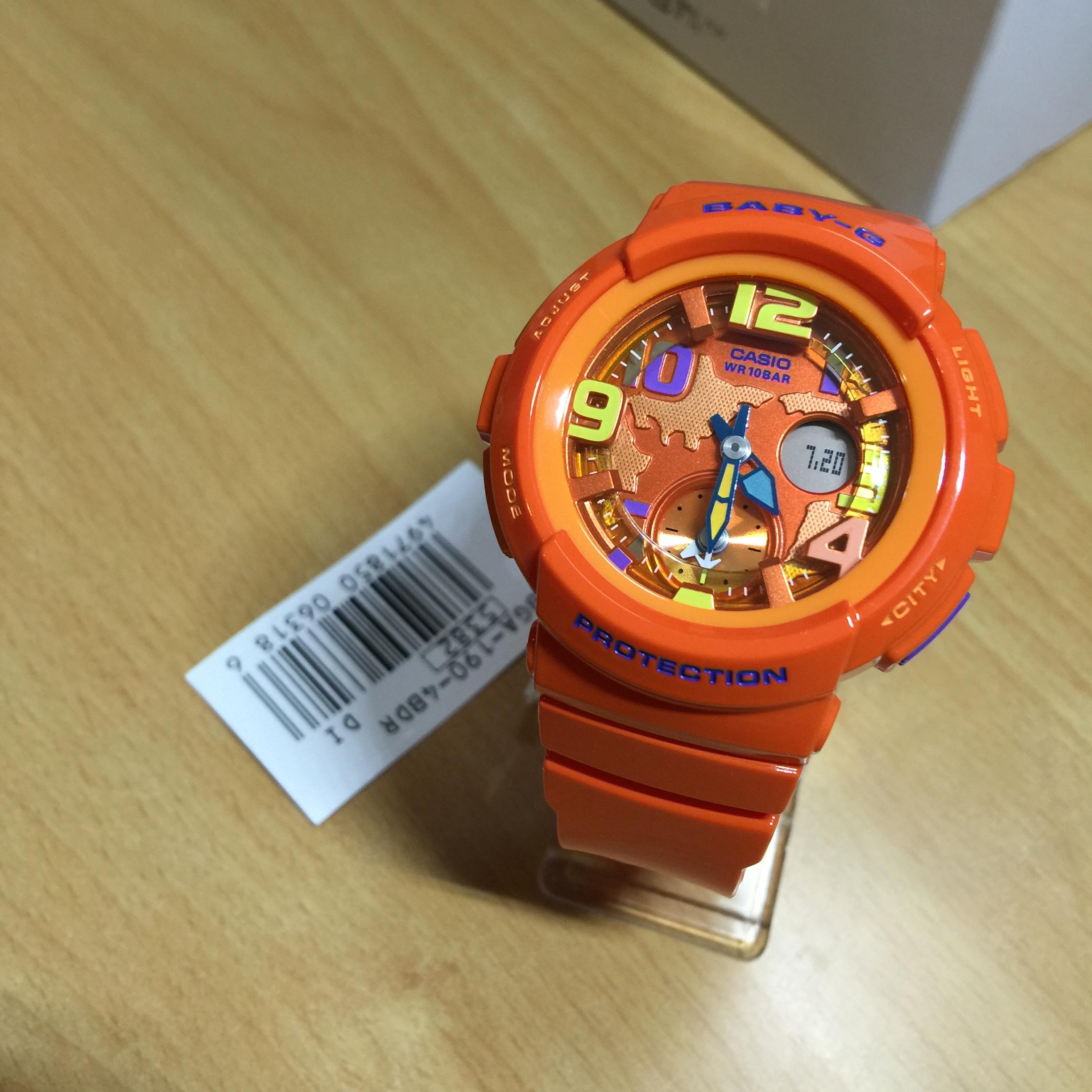 CASIO BABY-G นาฬิกาข้อมือ นาฬิกากันน้ำ นาฬิกาของแท้ ประกันศูนย์ CMG 1 ปี รุ่น BGA-190-4B นาฬิกาสีส้ม