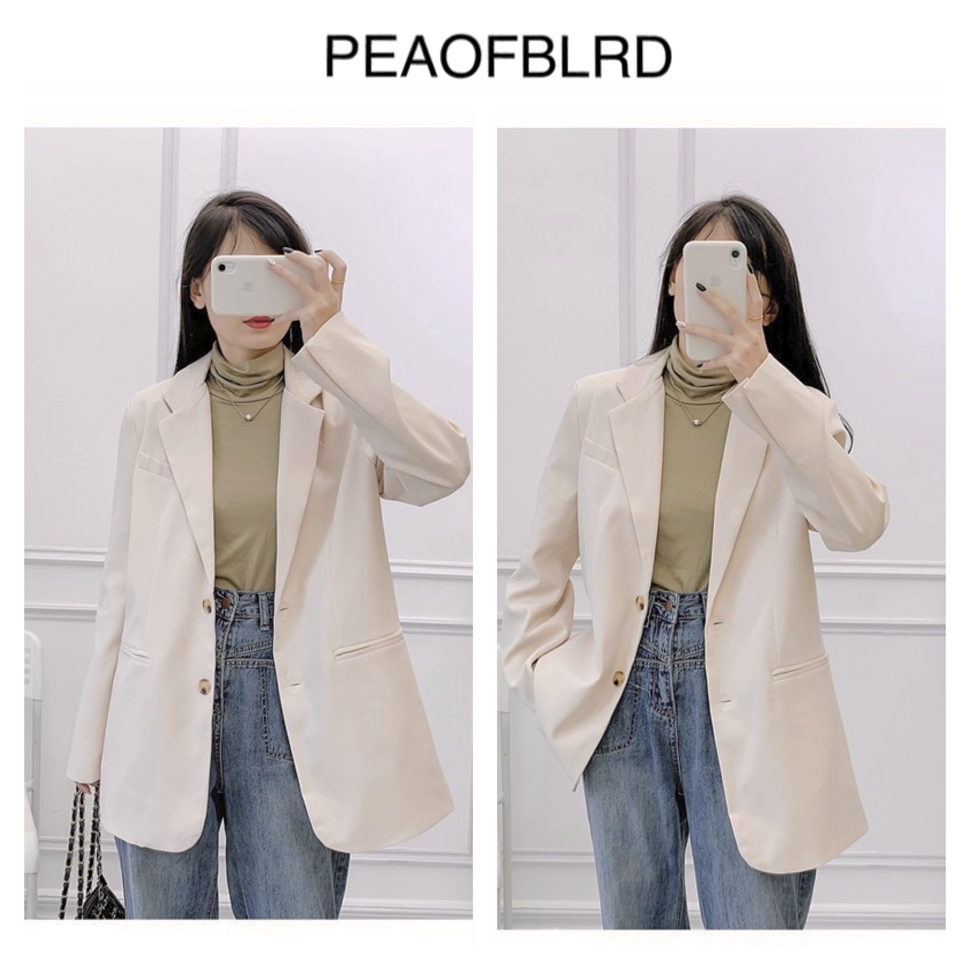 เสื้อโค้ท เสื้อกันหนาว เนื้อผ้าสักหลาดวูล สีครีมเปลือกไข่ แบรนด์ PEAOFBLRD