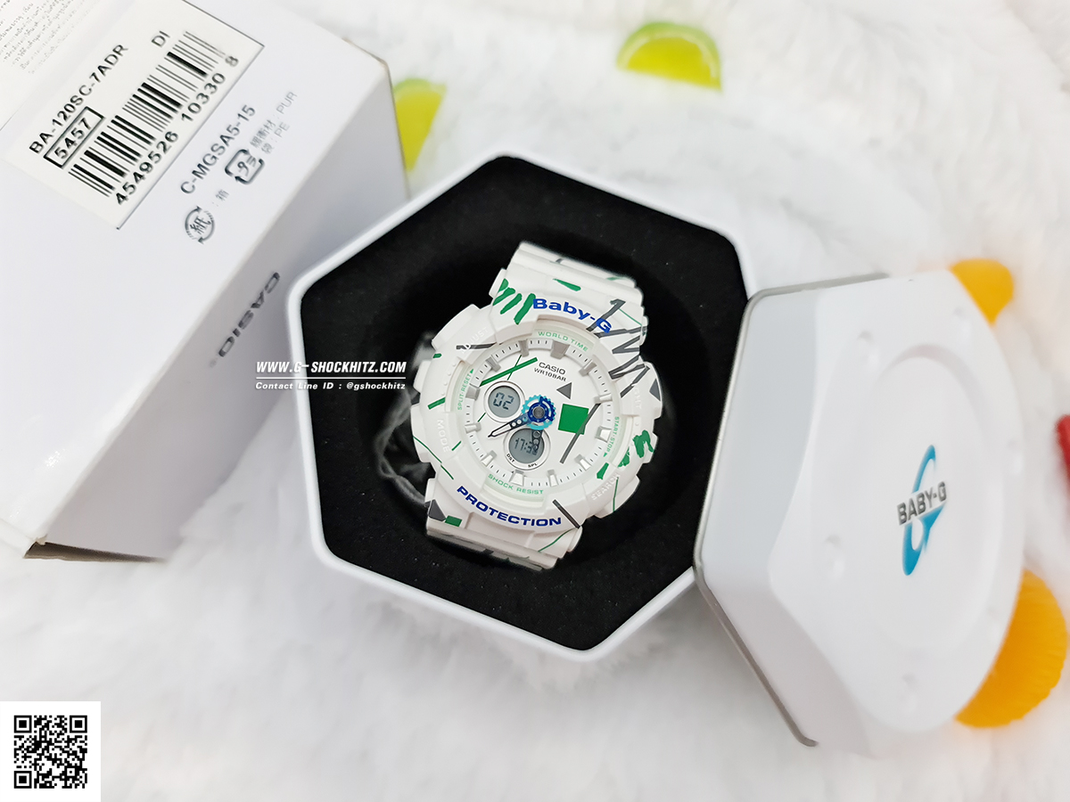 CASIO BABY-G นาฬิกาข้อมือ นาฬิกากันน้ำ นาฬิกาของแท้ ประกันศูนย์ CMG 1 ปี รุ่น BA-120SC-7A นาฬิกาสีขาว
