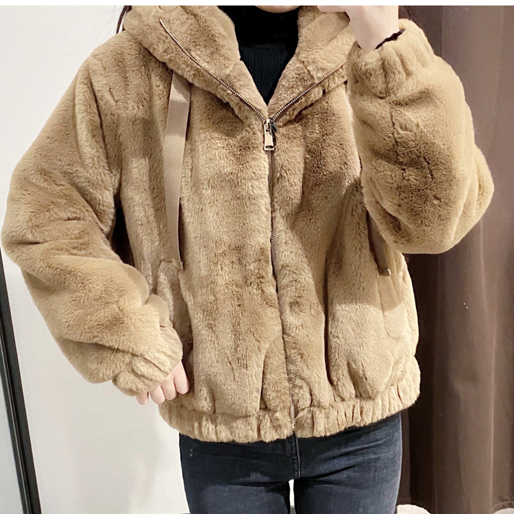 Page one เสื้อเฟอร์กันหนาว หมวกฮู้ด เสื้อขน Fluffy coat แบรนด์ page One ดำ
