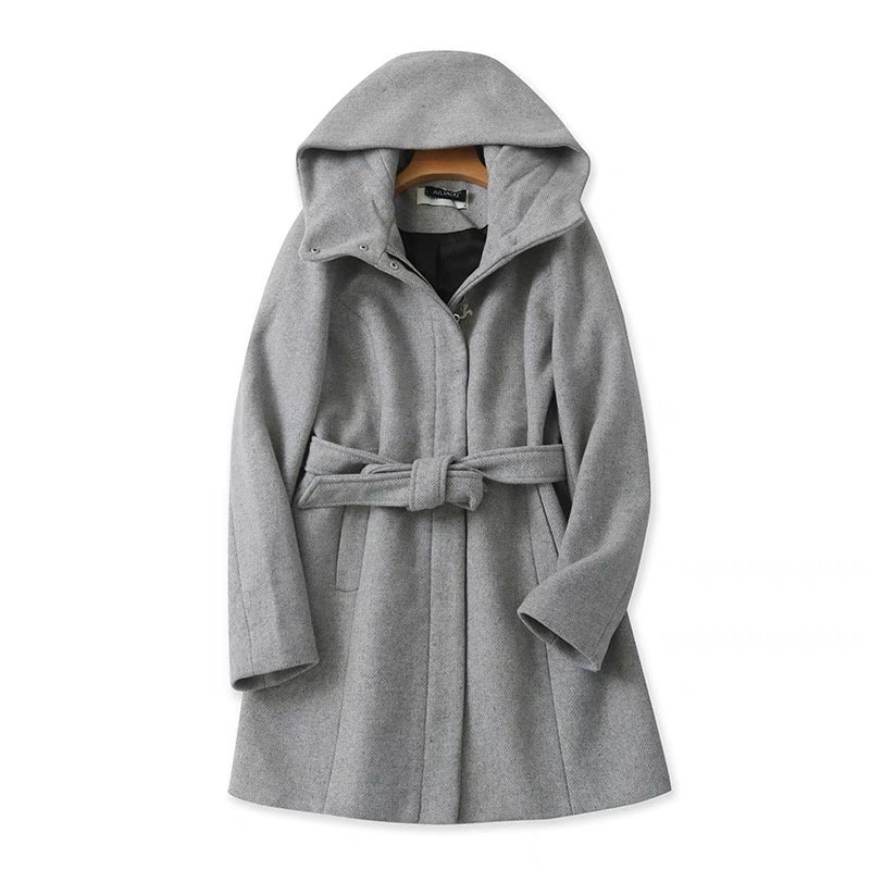 Love tree เสื้อโค้ทกันหนาว เสื้อโค้ทฮู้ด overcoat belt coat โค้ทวูล สีชมพู แบรนด์Only LOVE TREE เทา