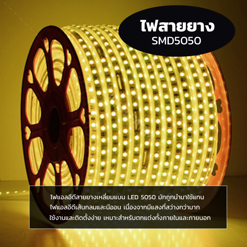 ไฟสายยาง SMD 5050 (100 m.) สีวอมไวท์ (ท่อแบน)