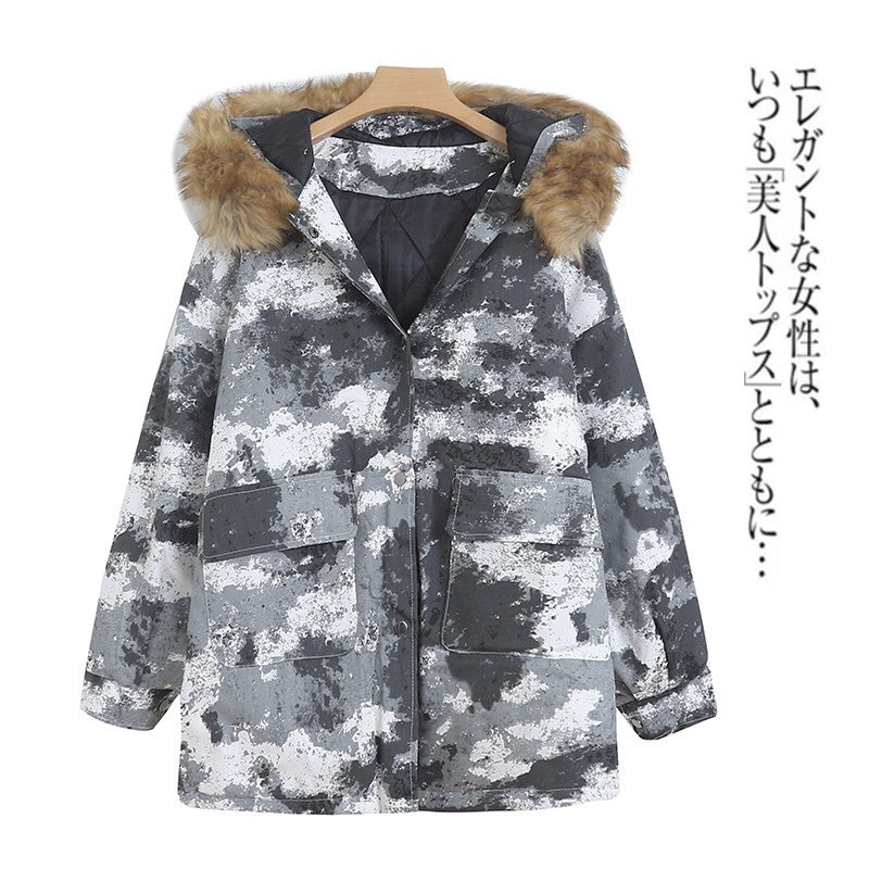 Victory เสื้อกันหนาว เสื้อฮู้ดเฟอร์ บุนวมอุ่น แบรนด์ victory over siZe bomber jacket (ขนเฟอร์ถอดได้ค่ะ) ลายพราง