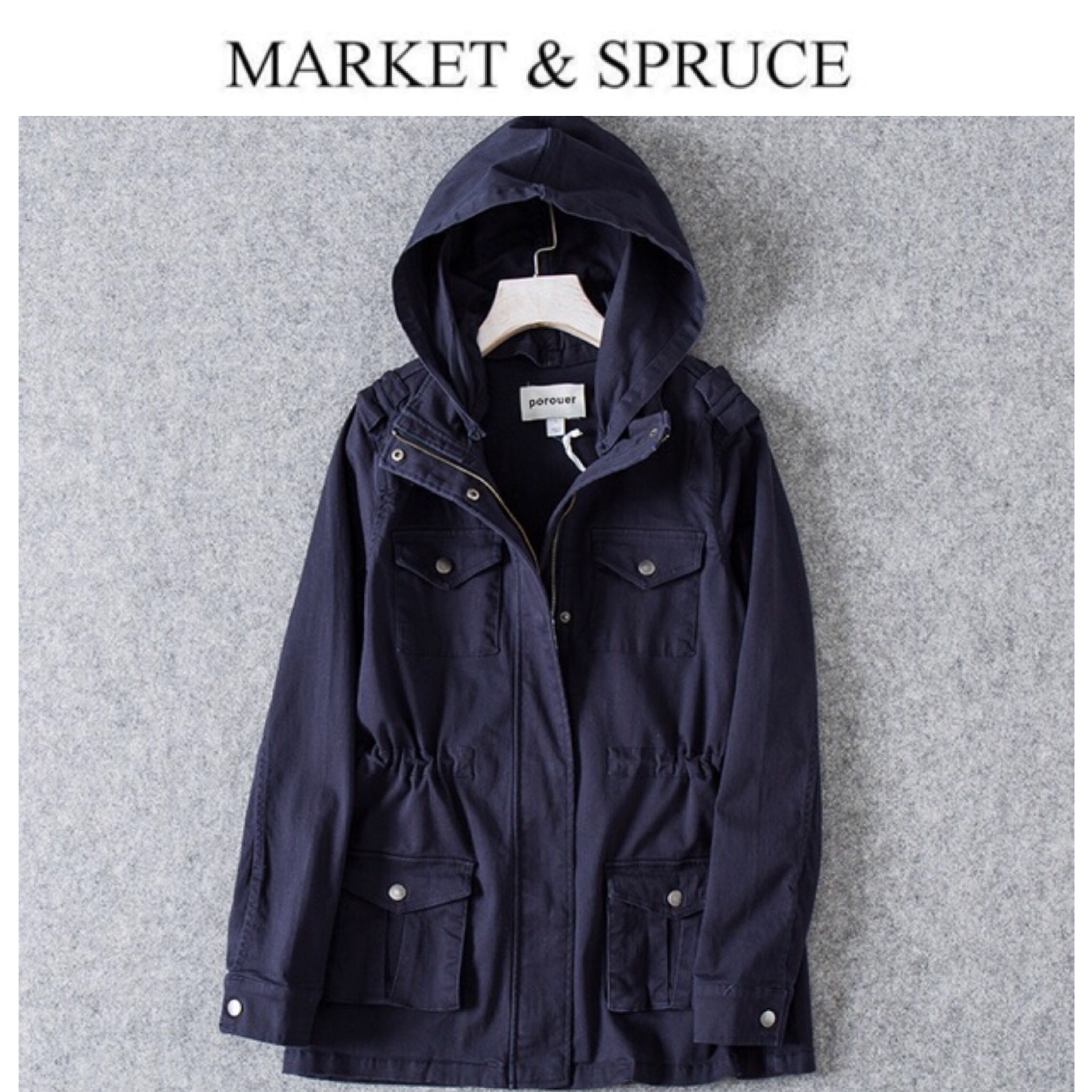 Market & spruce เสื้อฮู้ดทหาร เสื้อคลุม สีเทา หมวกฮู้ด เสื้อปาร์กา เสื้อ นอก งานสวย เท่ห์มากคะ(หมวกฮู้ดถอดไดเคะ) Size XL/XXL เทา