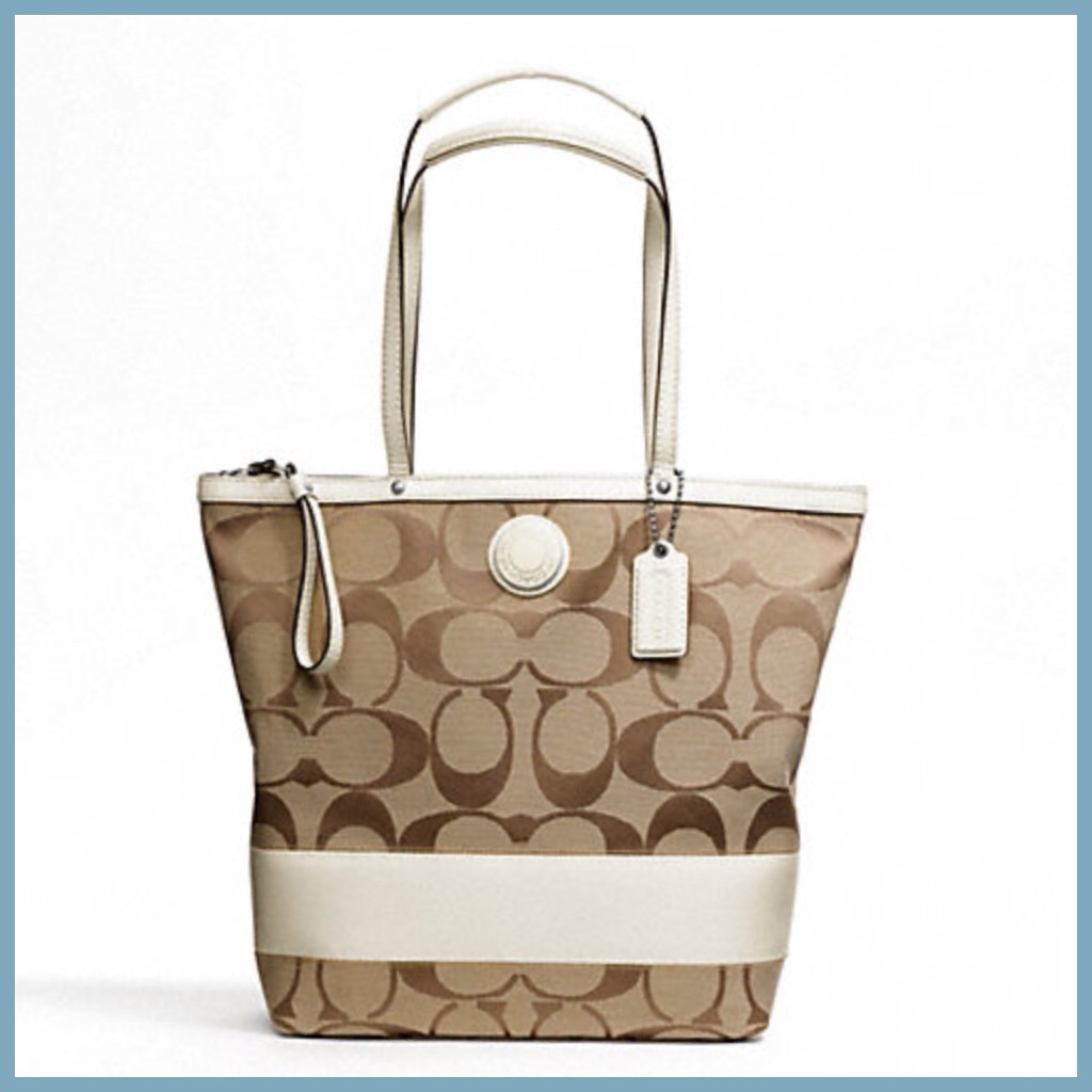 งานชอป COACH 24301 # COACH SIGNATURE STRIPE LARGE TOTE(งาน shop)