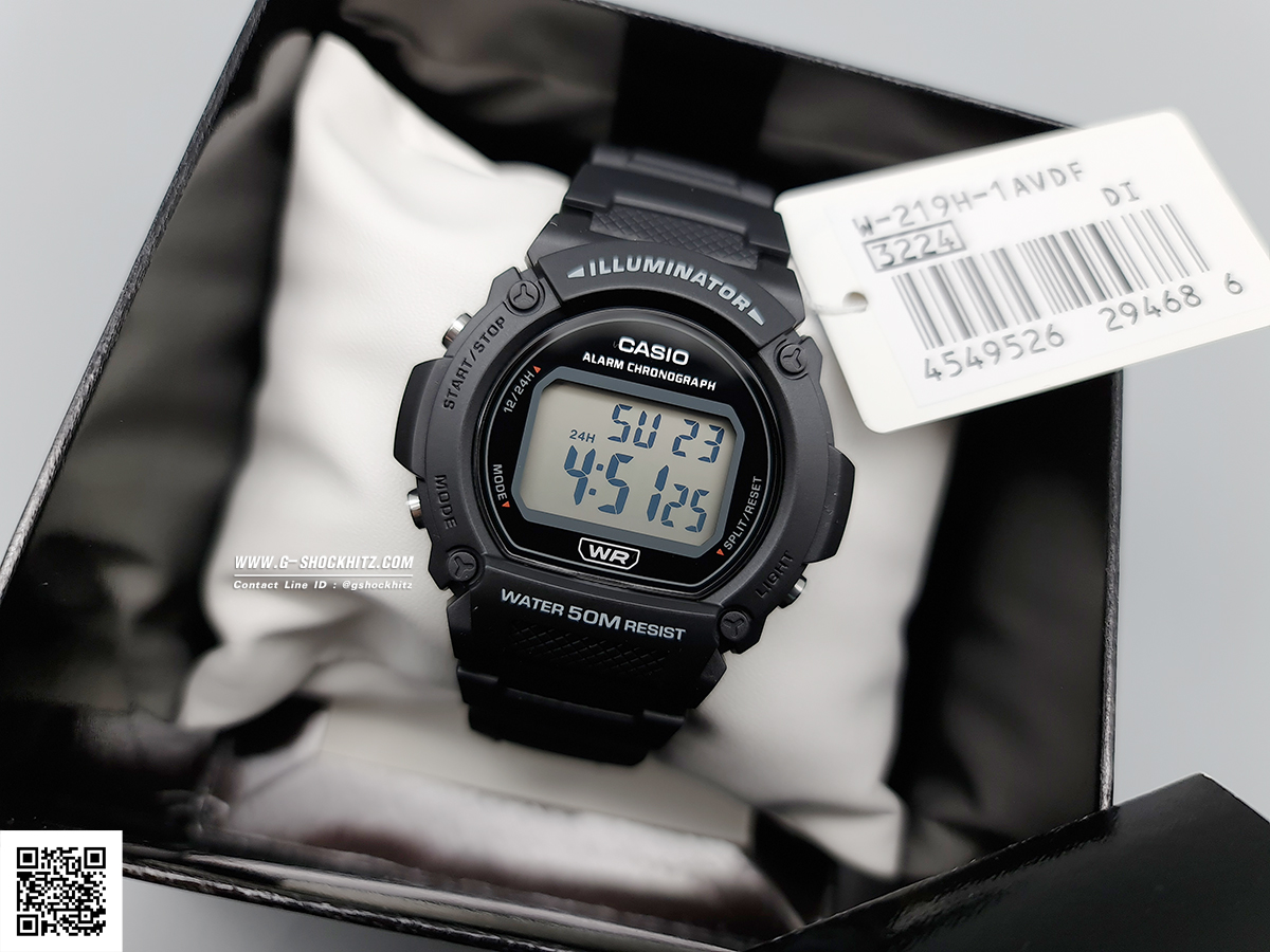 CASIO นาฬิกาคาสิโอ นาฬิกาข้อมือ นาฬิกากันน้ำ นาฬิกาของแท้ ประกันศูนย์ CMG 1 ปี รุ่น W-219H-1A นาฬิกาสีดำ