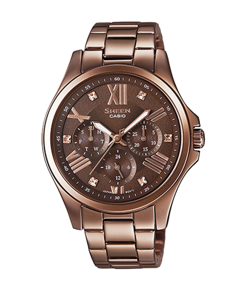 CASIO SHEEN นาฬิกาข้อมือ นาฬิกากันน้ำ นาฬิกาของแท้ ประกันศูนย์ CMG 1 ปี รุ่น SHE-3806BR-5A นาฬิกาสีน้ำตาล