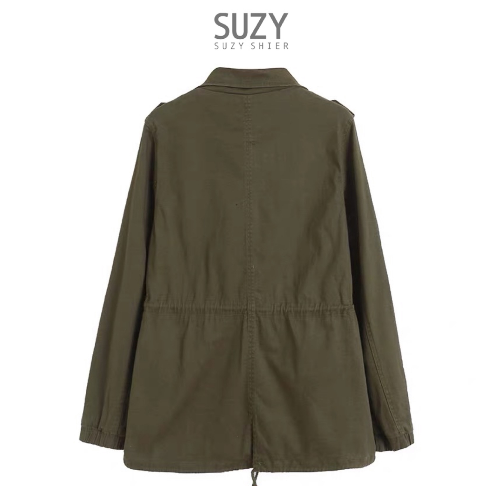 Suzy Shier เสื้อทหาร เสื้อฮู้ดเขียวทหาร เสื้อนอกแนวทหาร แพทเทินสวย เท่ห์มาก คะ แบรนด์ SUZY SHIER เขียว