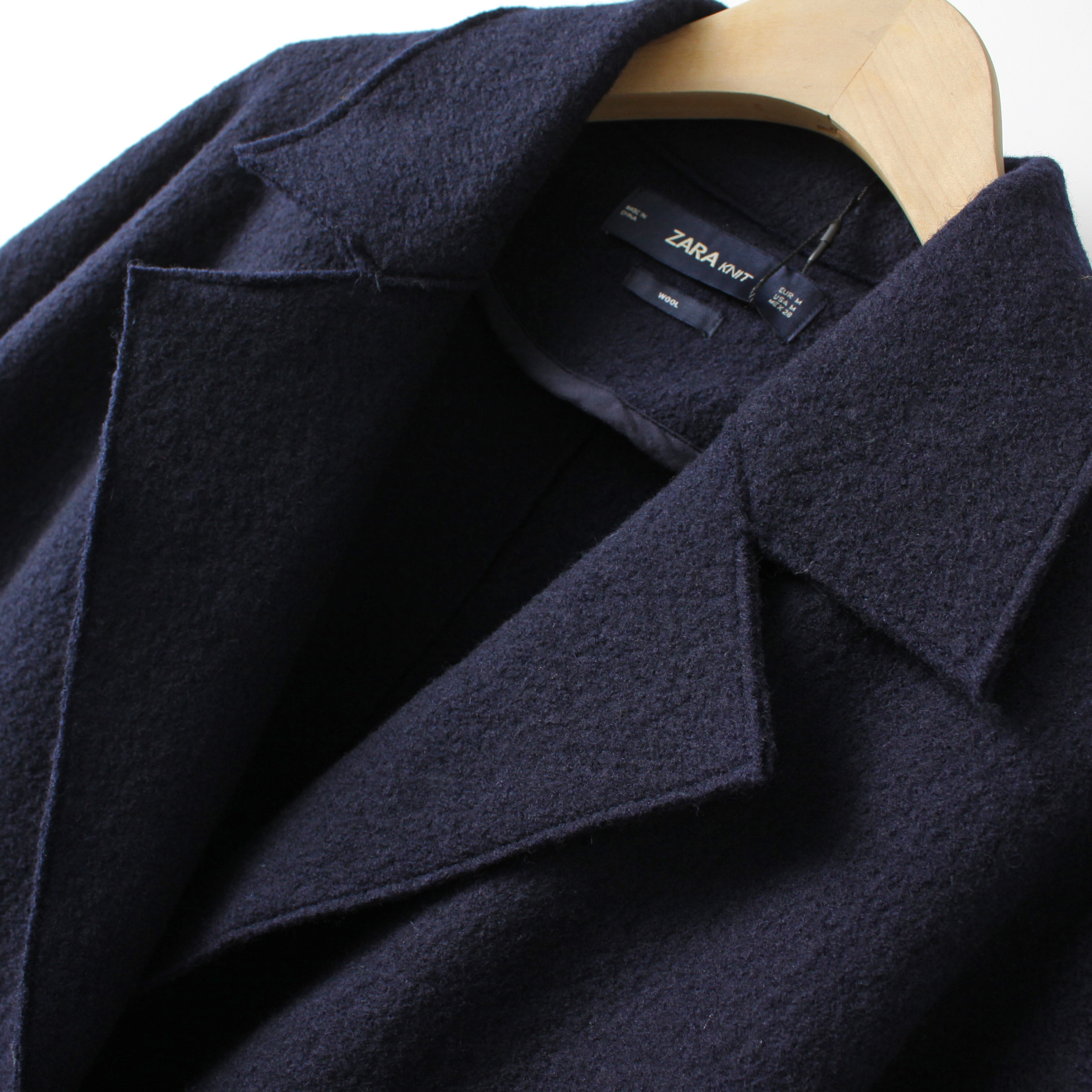 Zara เสื้อโค้ท เสื้อกันหนาว เนื้อผ้าสักหลาดวูล สีน้ำเงินกรม แบรนด์zara