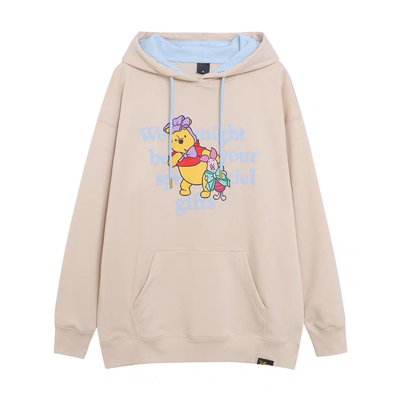 เสื้อฮู้ด วอร์ม สเวตเตอร์ Disney เสื้อหมีพูห์ Winnie the pooh Vintage แขนยาว สีขาว ลายการ์ตูนมิคกี้ งาน DISNEYสีชมพูอมพีช สำเนา สีครีม