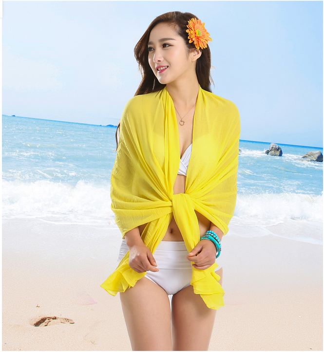 ผ้าชายหาด ผ้าคลุมชุดว่ายน้ำ ชีฟองเหลือง