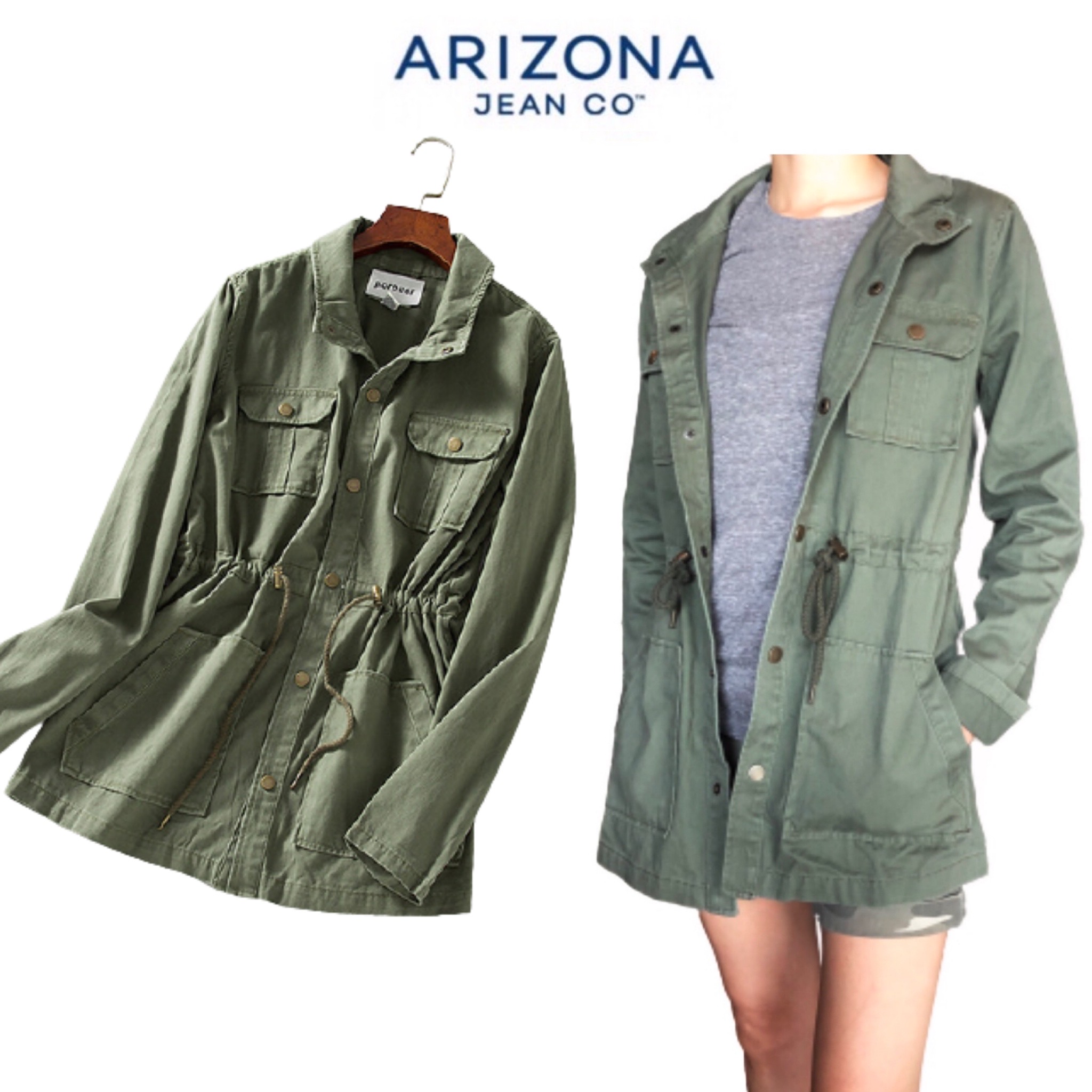 Arizona Jean co เสื้อทหาร เสื้อฮู้ดเขียวทหาร เสื้อนอกแนวทหาร แพทเทินสวย เท่ห์มาก แบรนด์ ARIZONA JEAN CO คะ Size S/M/L/XL สำเนา สำเนา เขียว