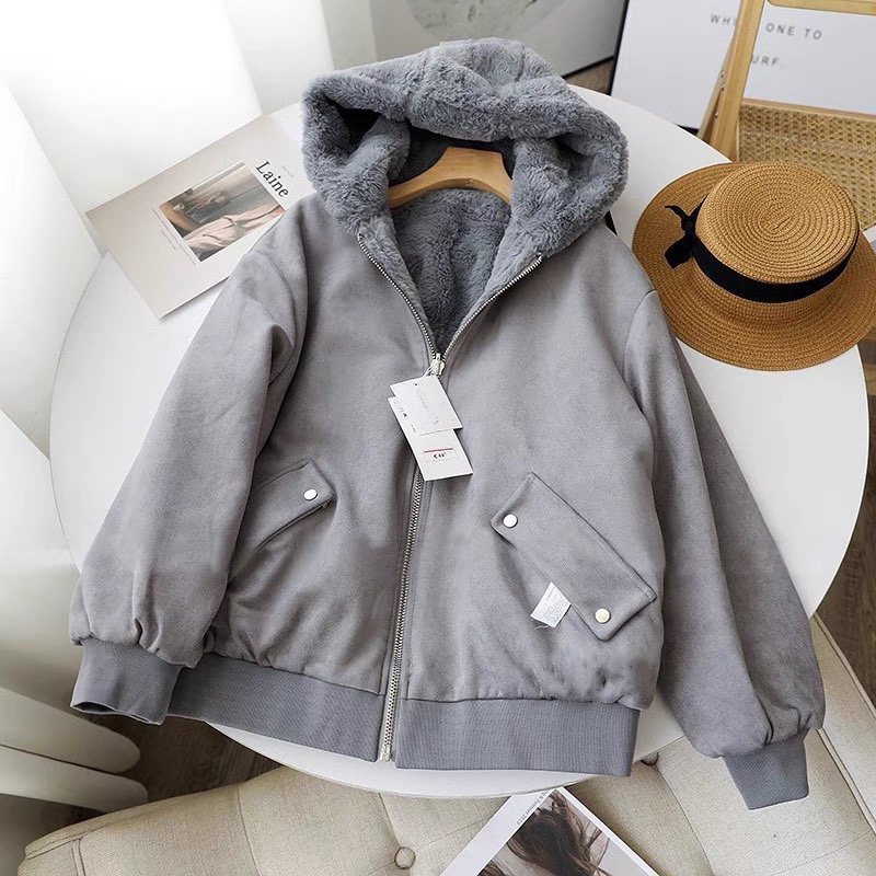 เสื้อเฟอร์กันหนาว zara หมวกฮู้ด เสื้อขน Fluffy coat แบรนด์ zara ใส่ได้สองด้าน Reversible ดำ