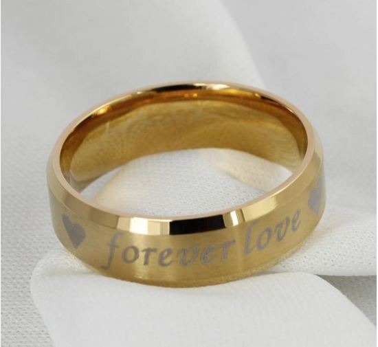 แหวนผู้ชาย แหวนผู้หญิง ใส่ได้ แหวน Stainless Steel แหวนทอง เกลี้ยง เพ้นท์ ลาย อักษร สีเงิน Forever Love หัวใจ ของขวัญให้แฟน 830264