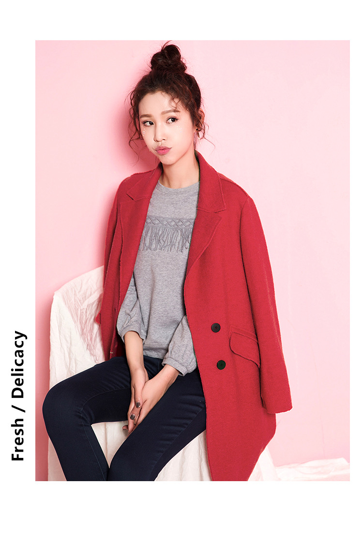 La babite เสื้อโค้ท เสื้อกันหนาว เนื้อผ้าสักหลาดวูล สีแดง แบรนด์ LA BABITE
