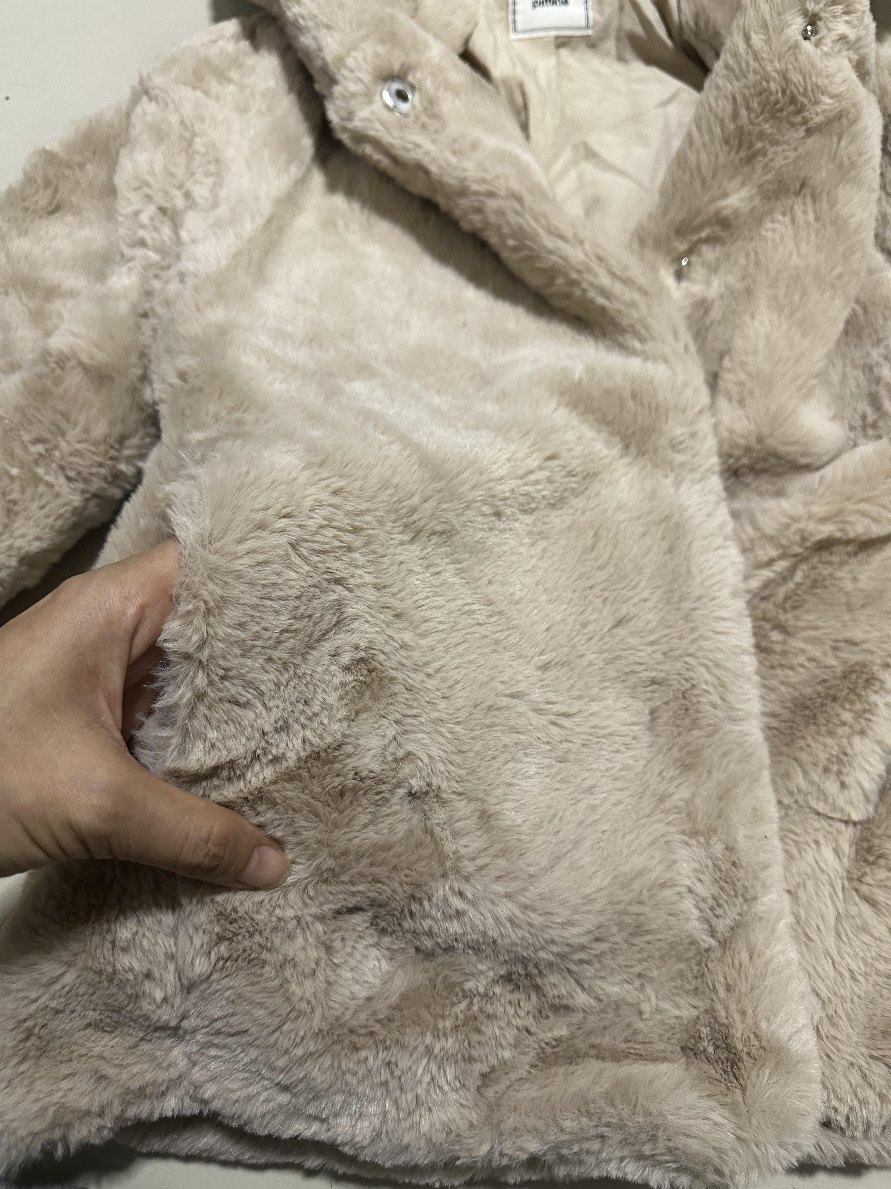 เสื้อเฟอร์กันหนาว หมวกฮู้ด เสื้อขน Fluffy coat แบรนด์ pimkie ดำ