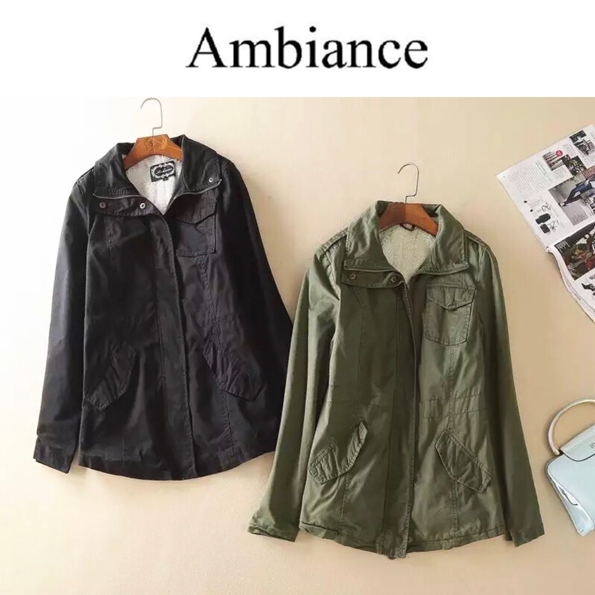 เสื้อกันหนาว เสื้อนอก กันหนาว สีเขียวทหาร ซับขนอุ่น สีขาวด้านใน แบรนด์ญี่ปุ่น Ambian สำเนา เขียว