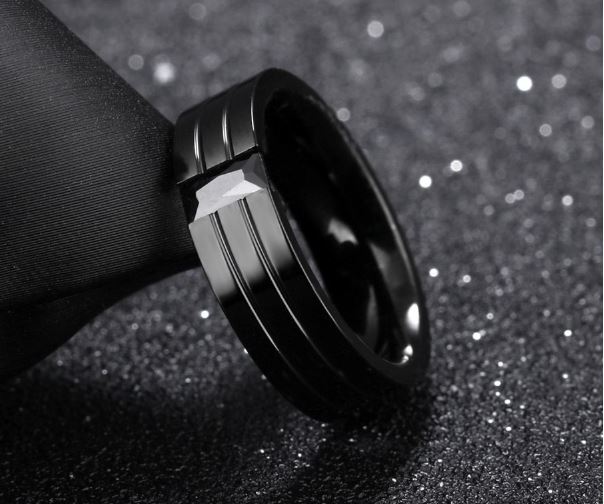 แหวนผู้ชาย แหวนสแตนเลส แท้ สีดำ Black steel ฝังคริสตรัลแท้ สีดำนิล ใส่สวย ดูดี มีระดับ 525906