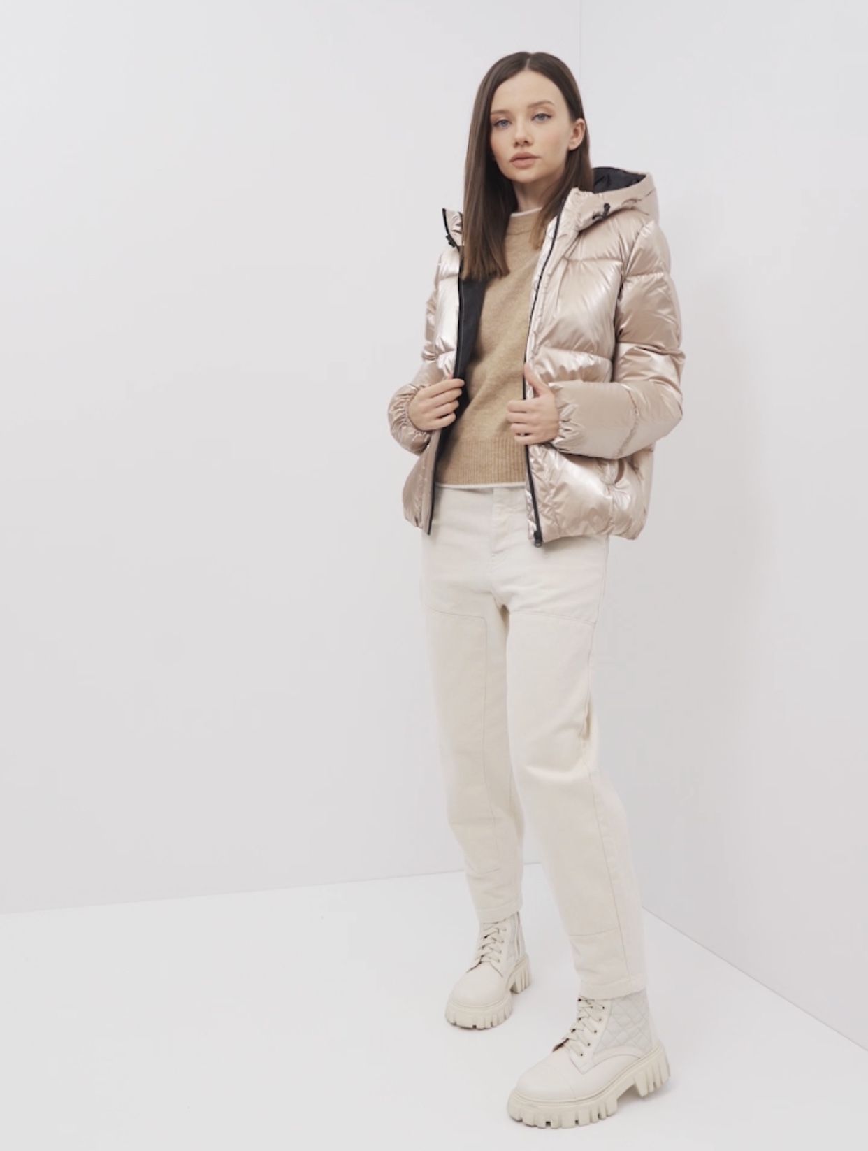 Oodji เสื้อกันหนาว เสื้อฮู้ด บุนวมอุ่น สีแชมเปญ แบรนด์ Oodji Ultra (padded puffer coAt