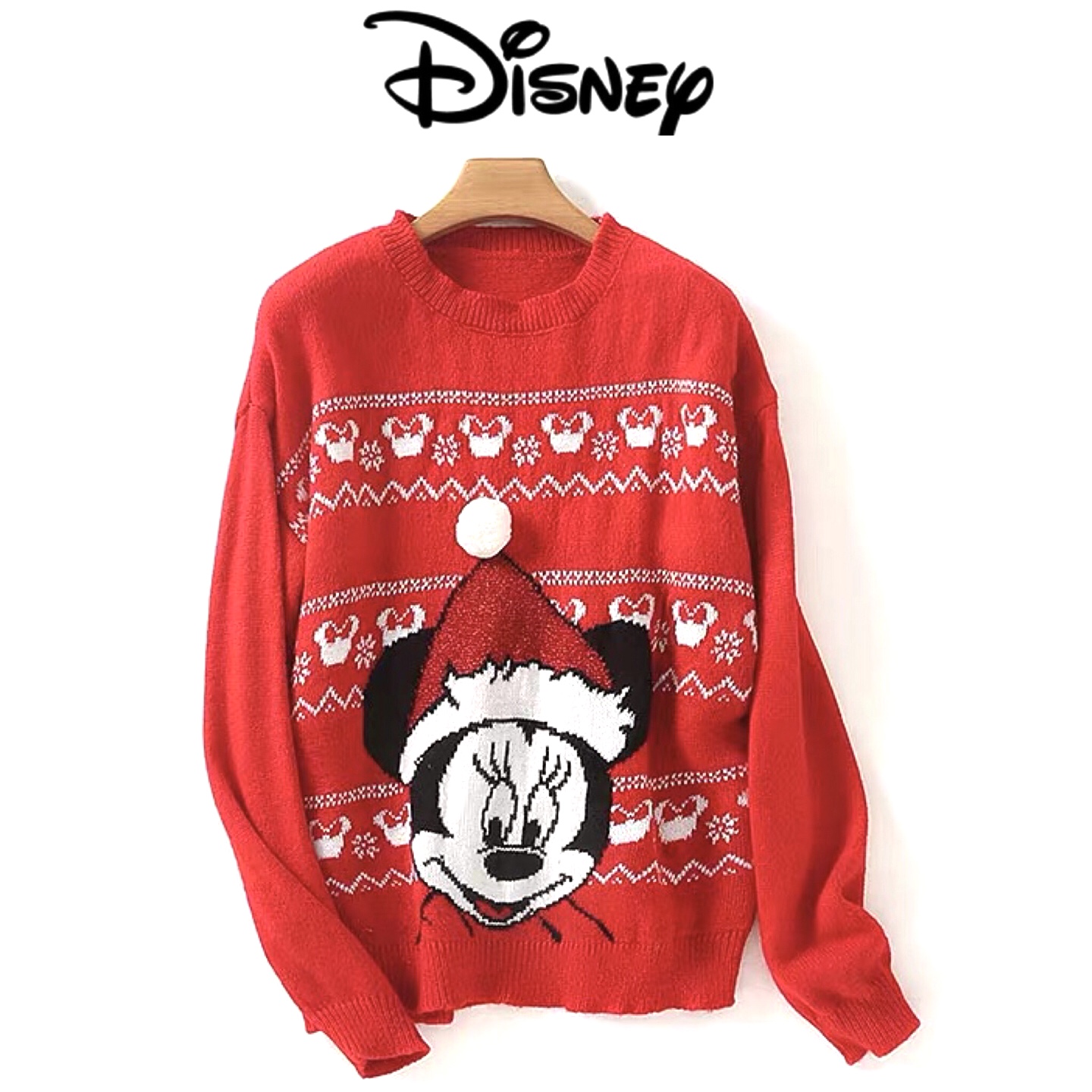 Disney เสื้อกันหนาวไหมพรม เสื้อสเวตเตอร์แขนยาว สีแดง screen ลายMICKEY & MINNIE MOUSE แนวๆคะ งานแบรนด์ Disney แท้คะ สำเนา แดง