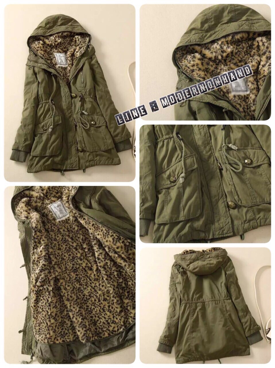 Ingni เสื้อโค้ท เสื้อกันหนาว สีเขียว ทหาร ติดหมวกฮูท แต่งขนเฟอร์ปลายหมวก แต่งซับขนด้านในลายเสือ งาน หรู แบรนด์เนม INGNI งานเทพ อุ่นมว๊ากคะ •ขนด้านใน ถอดเป็นเสื้อกั๊ก ได้ทั้งตัวคะ •เฟอร์ปลายหมวก ถอดใส่ได้คะ เขียว