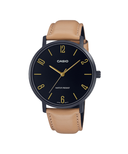 CASIO นาฬิกาคาสิโอ นาฬิกาข้อมือ นาฬิกากันน้ำ นาฬิกาของแท้ ประกันศูนย์ CMG 1 ปี รุ่น MTP-VT01BL-1B นาฬิกาสีน้ำตาล