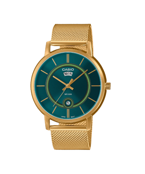 CASIO นาฬิกาคาสิโอ นาฬิกาข้อมือ นาฬิกากันน้ำ นาฬิกาของแท้ ประกันศูนย์ CMG 1 ปี รุ่น MTP-B120MG-3A นาฬิกาสีทอง