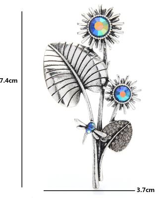 เข็มกลัดติดเสื้อ เข็มกลัดฝังเพชร Rhinestone ดอกทานตะวัน สีเงิน ทอง เข็มกลัด ดอกไม้ แบบหรูหรา 639186