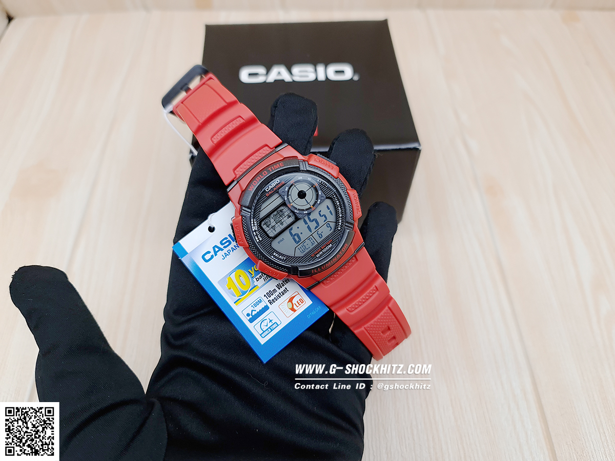 CASIO นาฬิกาคาสิโอ นาฬิกาข้อมือ นาฬิกากันน้ำ นาฬิกาของแท้ ประกันศูนย์ CMG 1 ปี รุ่น AE-1000W-4A นาฬิกาสีแดง