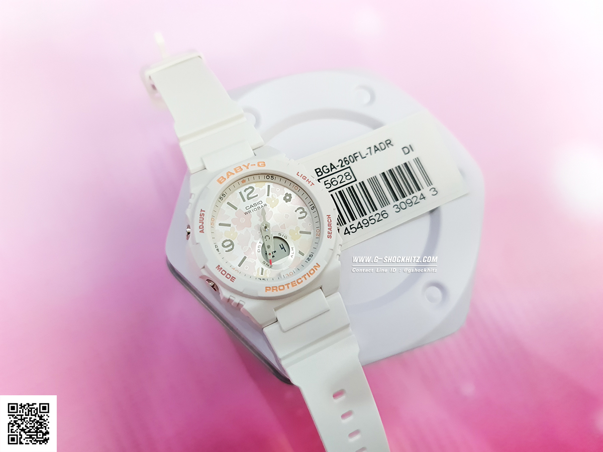 CASIO BABY-G นาฬิกาข้อมือ นาฬิกากันน้ำ นาฬิกาของแท้ ประกันศูนย์ CMG 1 ปี รุ่น BGA-260FL-7A นาฬิกาสีขาว