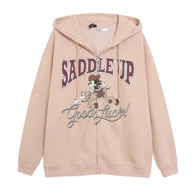 เสื้อฮู้ด สเวตเตอร์ กันหนาว Mickey Saddle up H&M DISNEYLAND PARIS mickey candy เสื้อมิคกี้ เม้าส์ Mickey mouse mickey mouse งาน DISNEYแท้ สีเบจ ชมพู