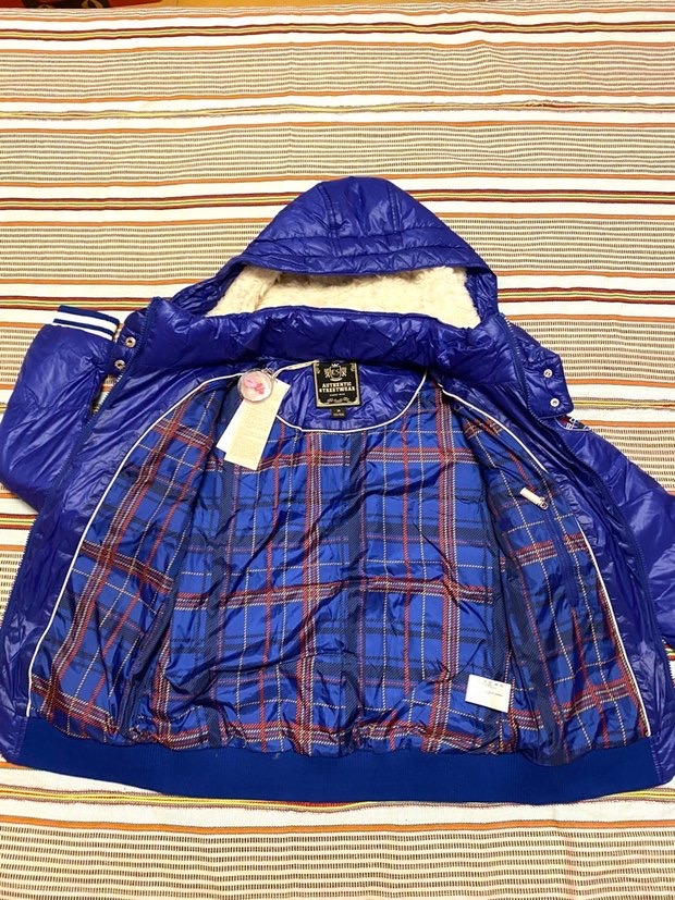 Etam เสื้อกันหนาว ขนเป็ด แต่งฮูท ซับขนอุ่น แบรนด์เนมES Style by ETAM แท้100% (ฮูทถอดได้คะ) size S/M/L น้ำเงิน